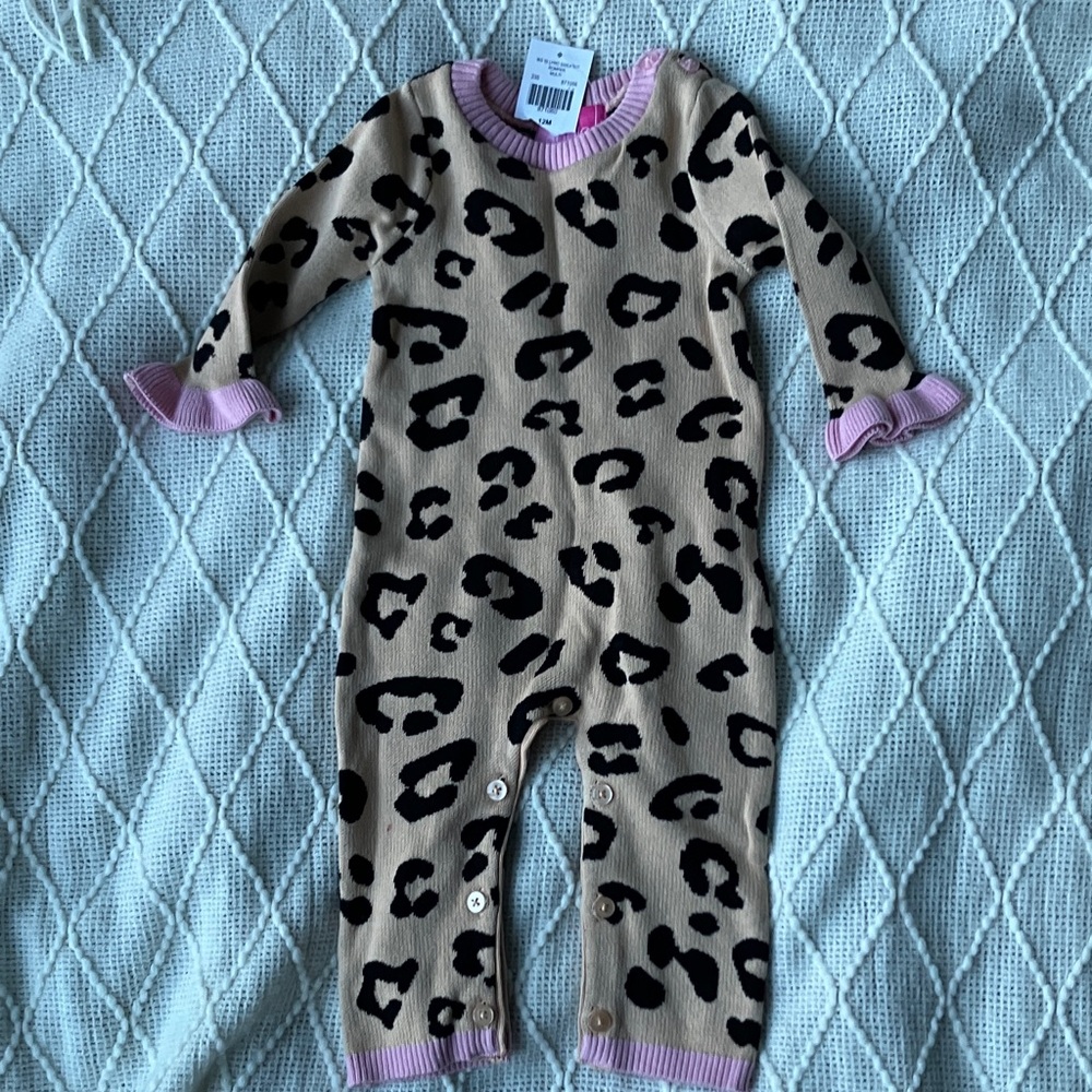 Good Lad Leopard Print Sweater Romper with Pink Accents